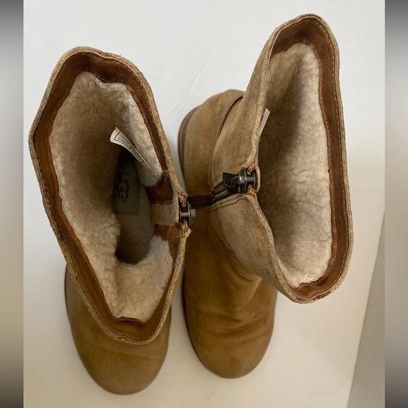 UGG Pre-Owned Women's Keppler Chestnut Brown Leather Buckle Ankle Boots, Size 7 - Picture 8 of 10